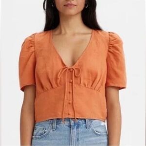 Levi's Button-Front Cotton Linen Blend Blouse in Orange Size M